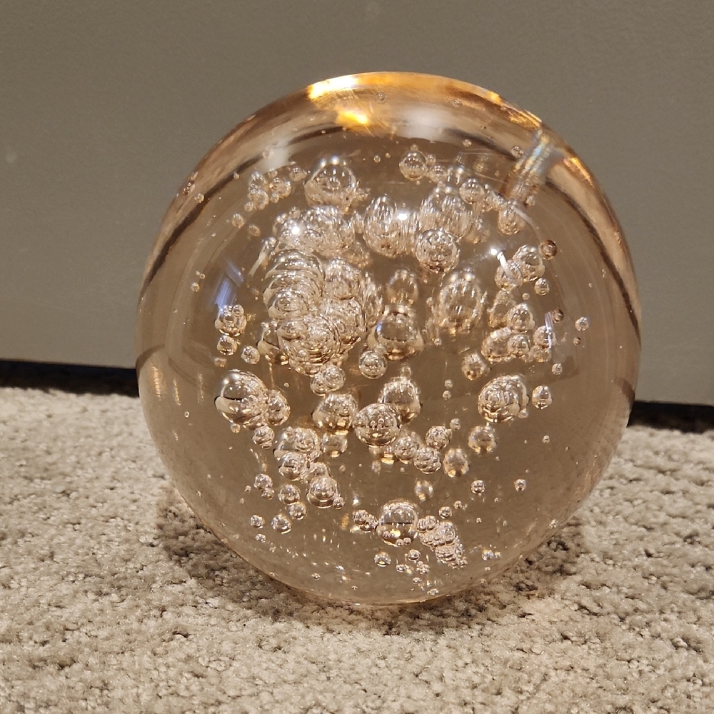LARGE Glass Paperweight with Bubbles